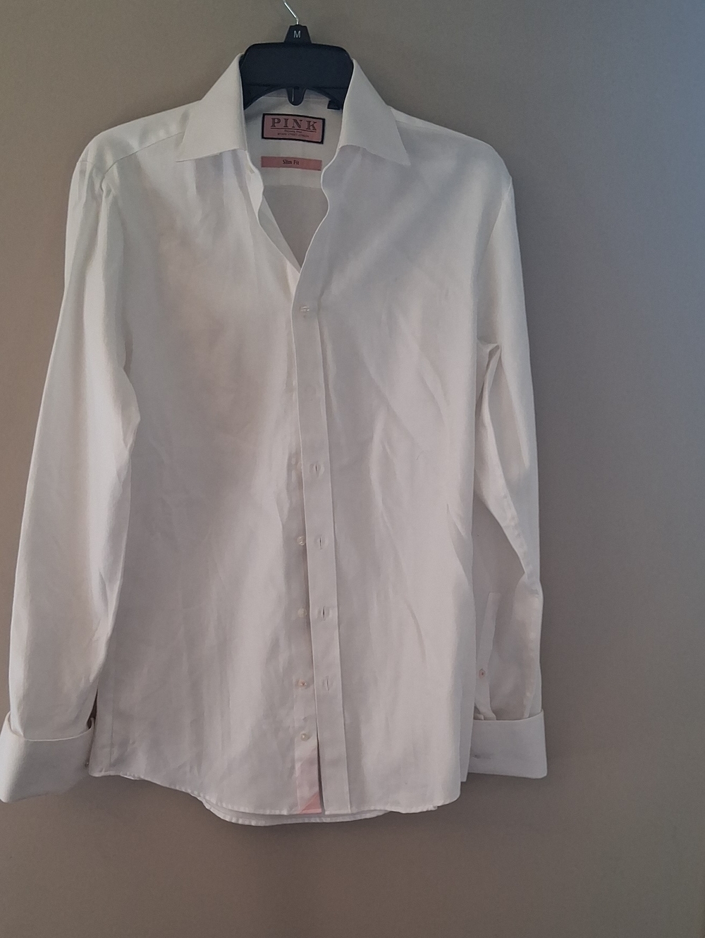 Thomas Pink Dress Shirt Mens 14.5 Slim Fit White Twill Long Sleeve Cotton